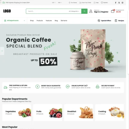Food Market Website Design with Free VPS Web Hosting